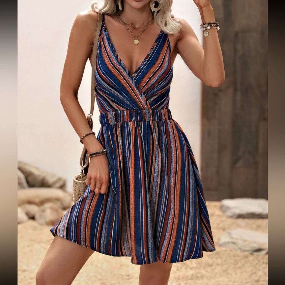 Boho striped print cami mini dress